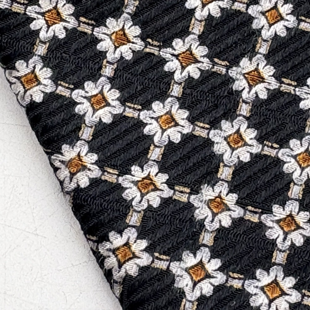 XMI Nordstrom 100% Silk Tie Black Gold Geometric Floral Medallion Neck Floral